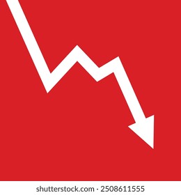 white arrow business graph going down with red background represent loss