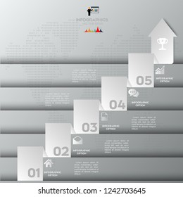 White Arrow Chart 5 Steps Diagram template/graphic or website layout. Simple Editable Vector.