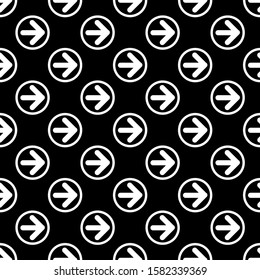 White arrow in a circle on a black background. Design for paper, cover.