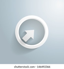White arrow with circle on the grey background. Eps 10 vector file.