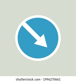 White arrow, directional blue road sign on grey background. Modern flat vector illustration. Social media template.