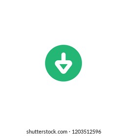 White arrow down in green circle icon. download sign. isolated on white. Vector flat button. 