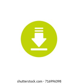 white arrow down icon in green circle. download sign. isolated on white. Vector flat button.