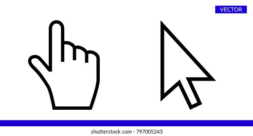 White arrow and finger hand cursor pointer icons vector illustration set isolated on white background