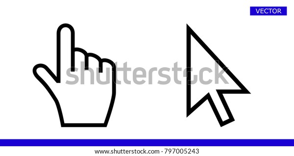 白い背景に白い矢印と指の手のカーソルポインタアイコンベクターイラストセット のベクター画像素材 ロイヤリティフリー