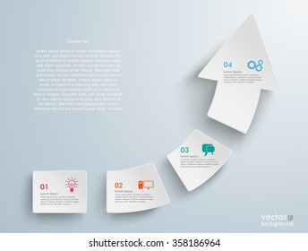 White arrow with four pieces on the gray background. Eps 10 vector file.