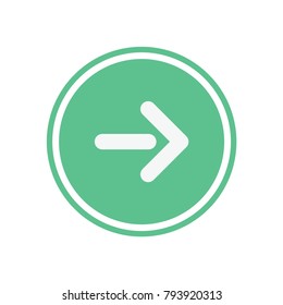 White arrow in green circle. Flat vector web icon.
