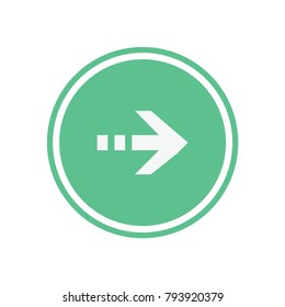 White arrow in green circle. Flat vector web icon.