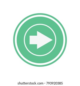 White arrow in green circle. Flat vector web icon.