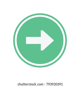 White arrow in green circle. Flat vector web icon.
