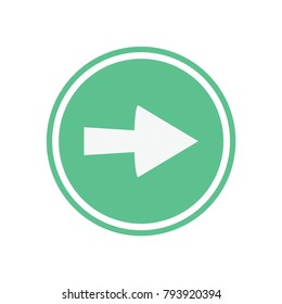 White arrow in green circle. Flat vector web icon.