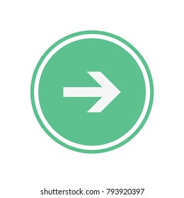 White arrow in green circle. Flat vector web icon.