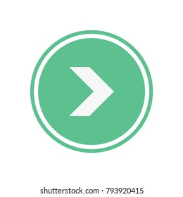 White arrow in green circle. Flat vector web icon.