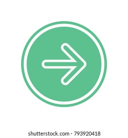White arrow in green circle. Flat vector web icon.