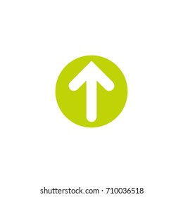 White Arrow up in green circle icon. Isolated on white. Upload icon.  Upgrade sign. North pointing arrow.