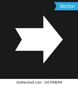 White Arrow icon isolated on black background. Direction Arrowhead symbol. Navigation pointer sign.  Vector Illustration