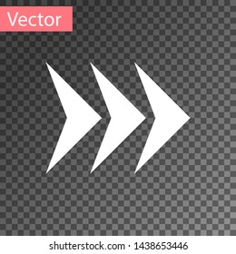 White Arrow icon isolated on transparent background. Direction Arrowhead symbol. Navigation pointer sign.  Vector Illustration