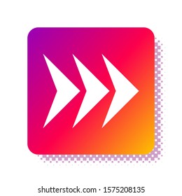 White Arrow icon isolated on white background. Direction Arrowhead symbol. Navigation pointer sign. Square color button. Vector Illustration