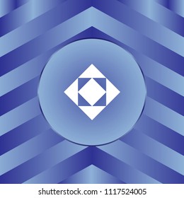 White arrow icon on blue background.