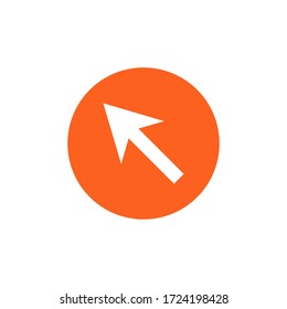 Icono de flecha blanca en el círculo naranja. Diseño plano.
