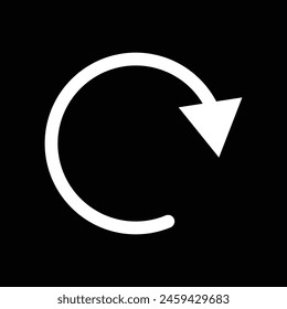 White arrow icon reset sign on black background. Refresh and reload arrow icon vector, filled flat sign. Vector illustration. Eps file 135.