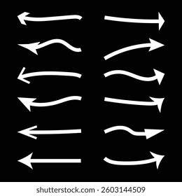 White arrow icon. Set of white long arrow.