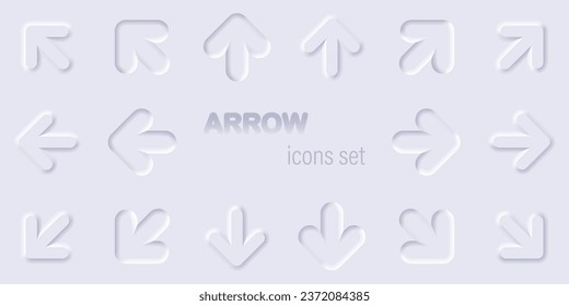 White arrow icons set. Neumorphism style. Illustration vector.	