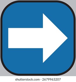 
White arrow on a blue background, direction sign. Vector design with flat style, right direction