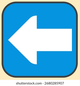 White arrow on blue background, direction sign. Vector design with flat style, left direction
