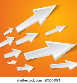 white arrow on orange background - vector illustration