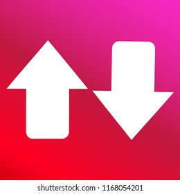 White arrow pointing up and down hand drawn symbol red and pink gradient material white icon minimal design