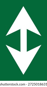 Flecha blanca que apunta hacia arriba y hacia abajo en el símbolo direccional simple del fondo verde