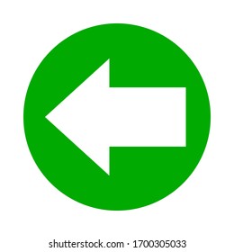 white arrow pointing left in circle green for icon flat isolated on white, circle with arrow for button interface app, arrow sign of next or download upload concept, arrow simple symbol for direction