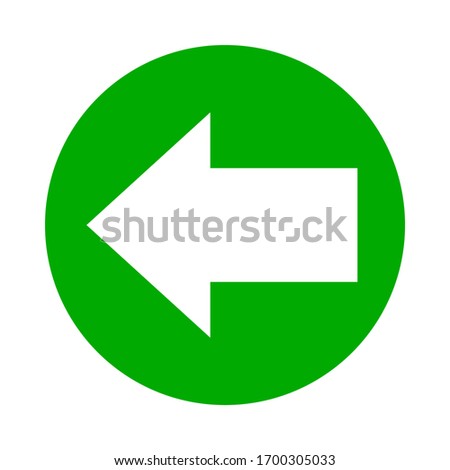 white arrow pointing left in circle green for icon flat isolated on white, circle with arrow for button interface app, arrow sign of next or download upload concept, arrow simple symbol for direction