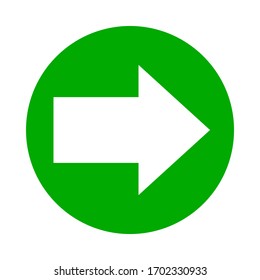white arrow pointing right in circle green for icon flat isolated on white, circle with arrow for button interface app, arrow sign of next or download upload concept, arrow simple symbol for direction