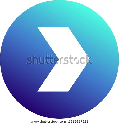 White arrow pointing to the right, contained in a circle with a gradient from turquoise to blue, ideal for indicating directions, next, forward, play, or continue