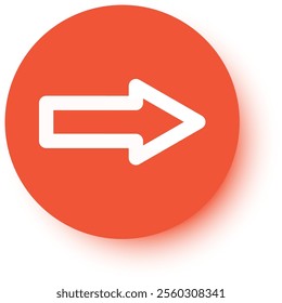 White arrow pointing right indicating direction on an orange circle with soft drop shadow suggesting forward movement, progress, and continuation