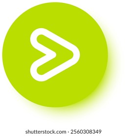 White arrow pointing right on a vibrant green round button with a drop shadow, serving as a clean and modern design element for websites and apps, enhancing user navigation