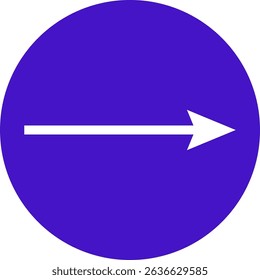 White arrow pointing right on a blue circular background indicating the mandatory direction of traffic, traffic sign concept, vector illustration