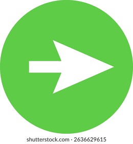 White arrow pointing to the right on a green circle background, simple graphic design element ideal for indicating direction, movement, or progress