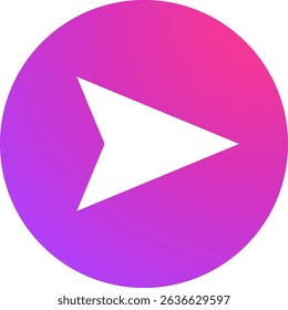 White arrow pointing right in a purple and pink gradient circle, simple modern icon for website or app, perfect for indicating direction, navigation, or progress