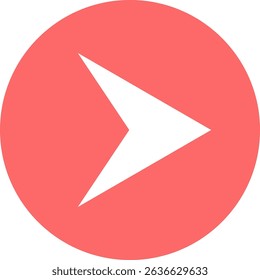 White arrow pointing right in a red circle indicating direction, simple design for websites and apps, conceptual image for decision making, progress, and moving forward