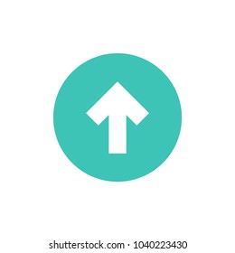 white arrow up in powder blue circle icon. Isolated on white. Upload icon.  Upgrade, increase sign. North pointing arrow.