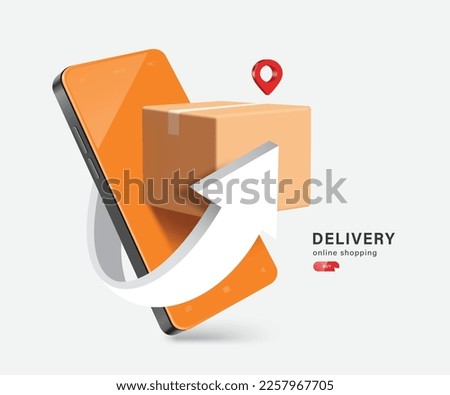 White arrow revolve around smartphones and parcel boxes or cardboard boxes,vector 3d isolated on white background for logistics,delivery and online shopping concept design