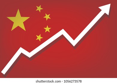 White arrow rises against the background of the flag of China