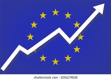 White arrow rises against the background of the European Union flag