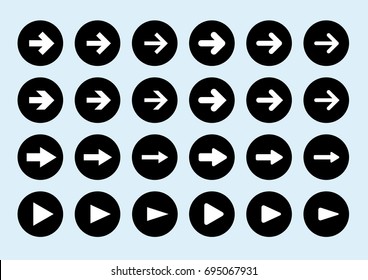 White Arrow sign in black circle icon, plain simple flat style