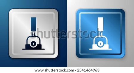 White Arrow for switching the railway icon isolated on blue and grey background. Old railway tracks. Silver and blue square button. Vector