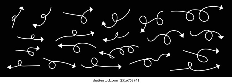 White arrow vector icon set, white arrow isolated on white, arrow icon for your additional design needs, web app symbol direction . Different type of white arrow icons.
