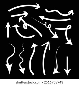 White arrow vector icon set, white arrow isolated on white, arrow icon for your additional design needs, web app symbol direction . Different type of white arrow icons.